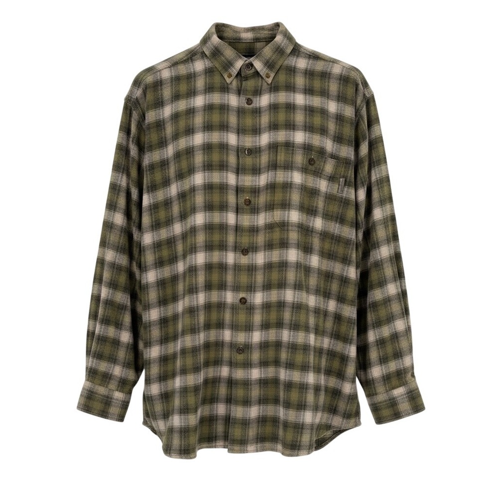 Woolrich Men's 2XL Plaid Flannel Button Up Shirt Olive Green 100% Cotton‎